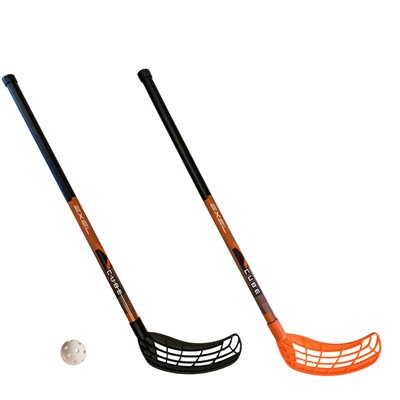 Ensemble de 2 bâtons de floorball ambidextre Exel® «XCube» en ABS avec 1 balle Ensemble de 2 bâtons de floorball ambidextre Exel® «XCube» en ABS avec 1 balle